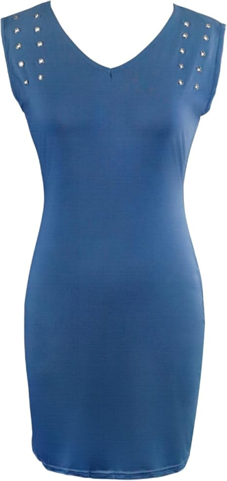 Rochie casual, deasupra la genunchi, fara mâneci, mulata, albastru XL [6]
