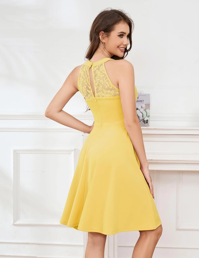 Rochie eleganta, deasupra la genunchi, fara mâneci, mulata, Galbena XL [2]