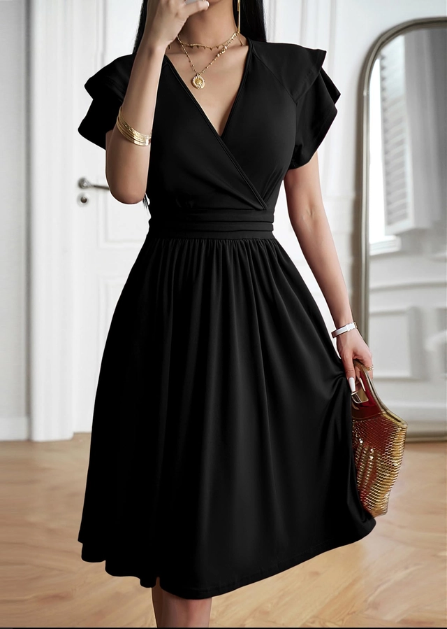 Rochie eleganta lunga peste genunchi, cu mâneci scurte, Negru M [4]