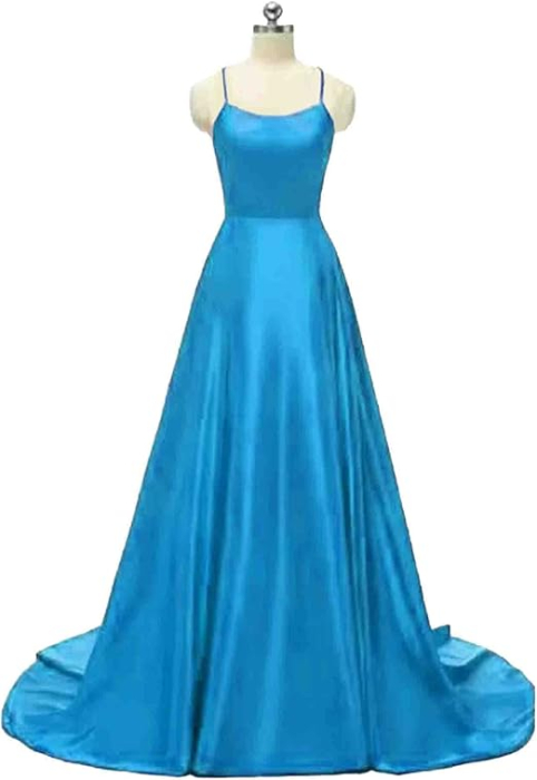 Rochie eleganta lunga din satin, fara maneci, talie supla, albastru XS [3]