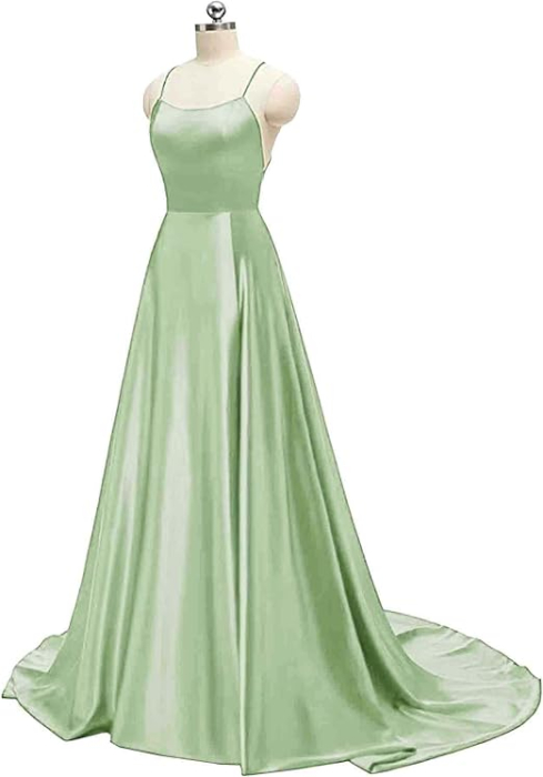 Rochie eleganta lunga din satin, fara maneci, talie supla, verde 2XL [4]