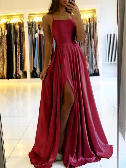 Rochie rosie eleganta lunga din satin, fara maneci, talie supla, marimea 44 [3]