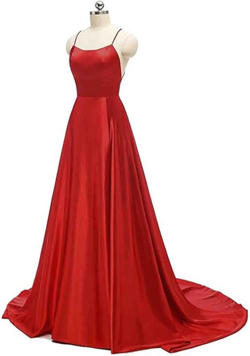 Rochie eleganta lunga din satin, fara maneci, talie supla, rosie XS [4]