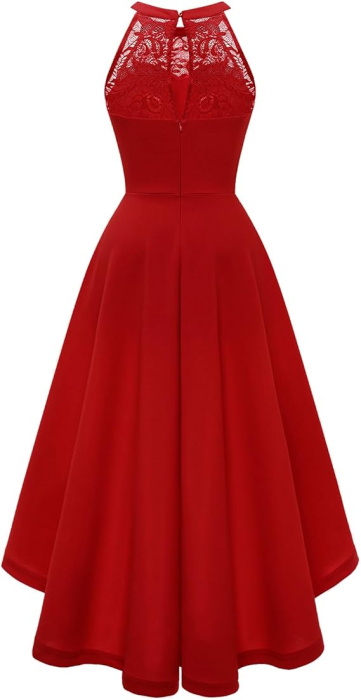 Rochie rosie eleganta lunga, fara mâneci, dantela si sifon 2XL [4]