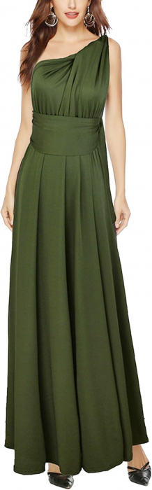 Rochie eleganta lunga, fara maneci, spate gol, talie inalta, Verde inchis M [2]