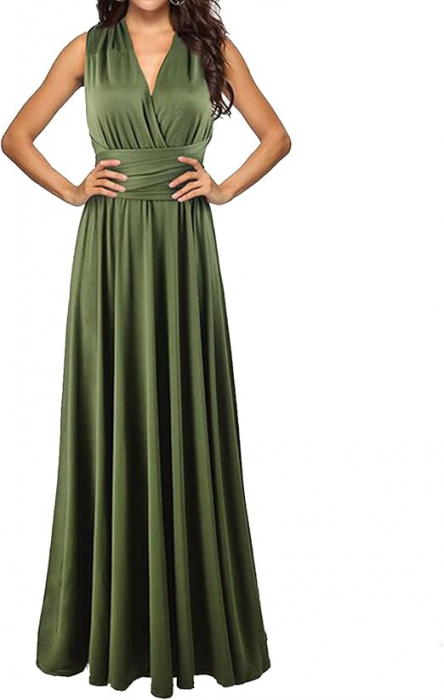 Rochie eleganta lunga, fara maneci, spate gol, talie inalta, Verde inchis M [1]