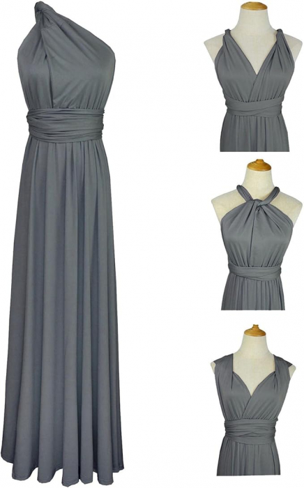 Rochie eleganta lunga, fara maneci, spate gol, talie inalta, gri S [5]