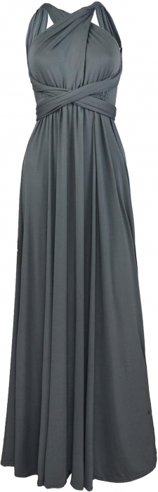 Rochie eleganta lunga, fara maneci, spate gol, talie inalta, gri L [2]