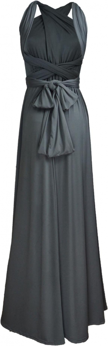 Rochie eleganta lunga, fara maneci, spate gol, talie inalta, gri S [3]