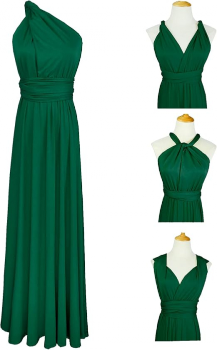 Rochie eleganta lunga, fara maneci, spate gol, talie inalta, Verde S [5]