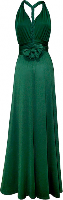 Rochie eleganta lunga, fara maneci, spate gol, talie inalta, Verde S [3]