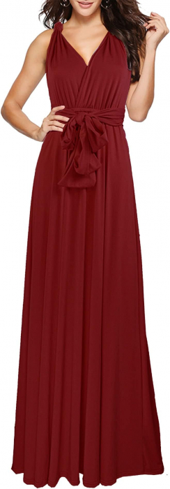 Rochie eleganta lunga, fara maneci, spate gol, talie inalta, rosie L [3]