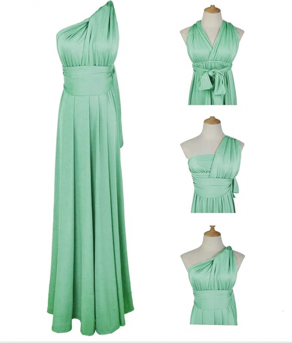 Rochie eleganta lunga, fara maneci, spate gol, talie inalta, verde deschis L [5]