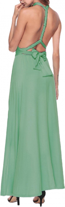 Rochie eleganta lunga, fara maneci, spate gol, talie inalta, verde deschis L [2]
