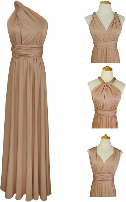 Rochie eleganta lunga, fara maneci, spate gol, talie inalta, maro deschis M [5]