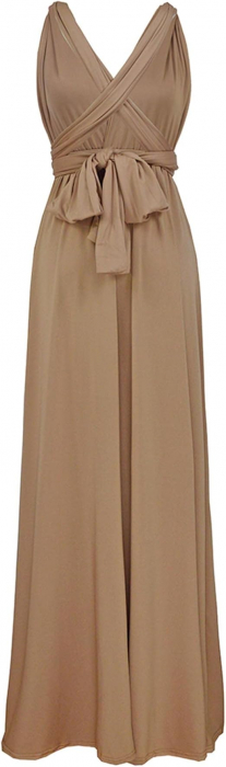 Rochie eleganta lunga, fara maneci, spate gol, talie inalta, maro deschis M [3]