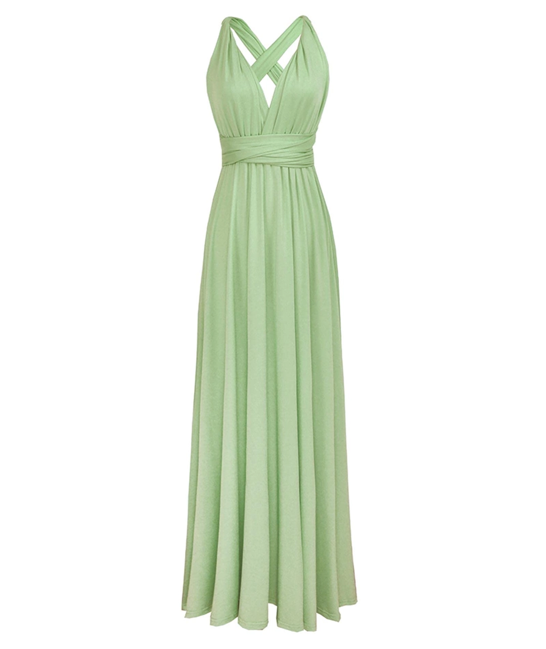 Rochie eleganta lunga, fara maneci, spate gol, talie inalta, verde deschis M [2]