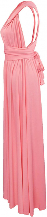 Rochie eleganta lunga, fara maneci, spate gol, talie inalta, Roz M [5]
