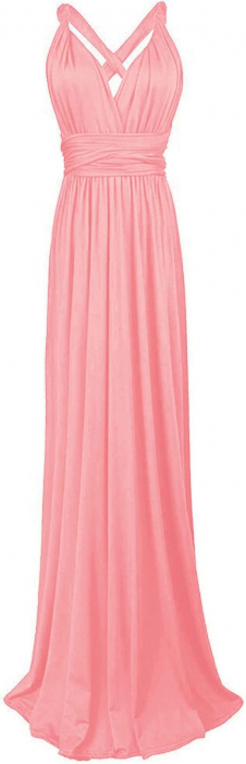 Rochie eleganta lunga, fara maneci, spate gol, talie inalta, Roz M [3]