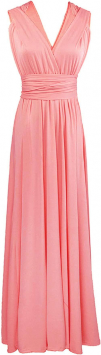 Rochie eleganta lunga, fara maneci, spate gol, talie inalta, Roz M [4]