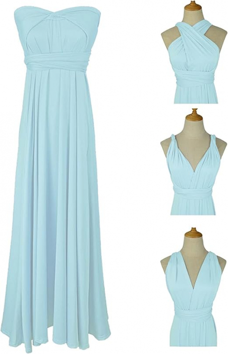 Rochie eleganta lunga, fara maneci, spate gol, talie inalta, Bleu S [4]