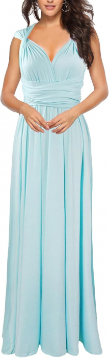 Rochie eleganta lunga, fara maneci, spate gol, talie inalta, Bleu S [1]