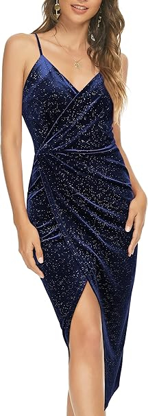 Rochie eleganta lunga, mulata pe corp, fără mâneci, albastra cu sclipici, L [3]