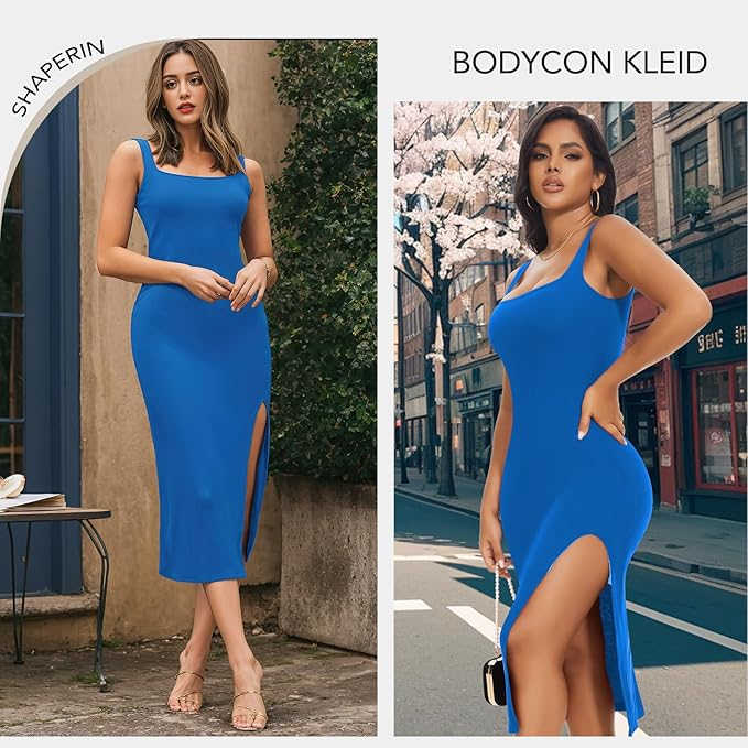 Rochie eleganta lunga, mulata pe corp, fără mâneci, albastra, S [5]