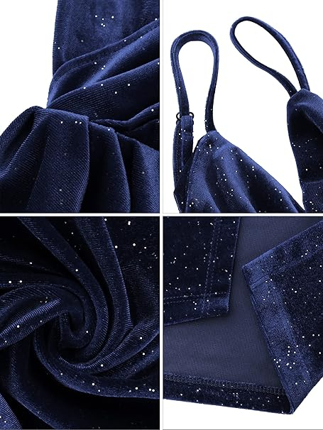 Rochie eleganta lunga, mulata pe corp, fără mâneci, albastra cu sclipici, L [8]