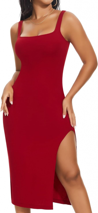 Rochie eleganta lunga, mulata pe corp, fără mâneci, Rosie 2XL [1]
