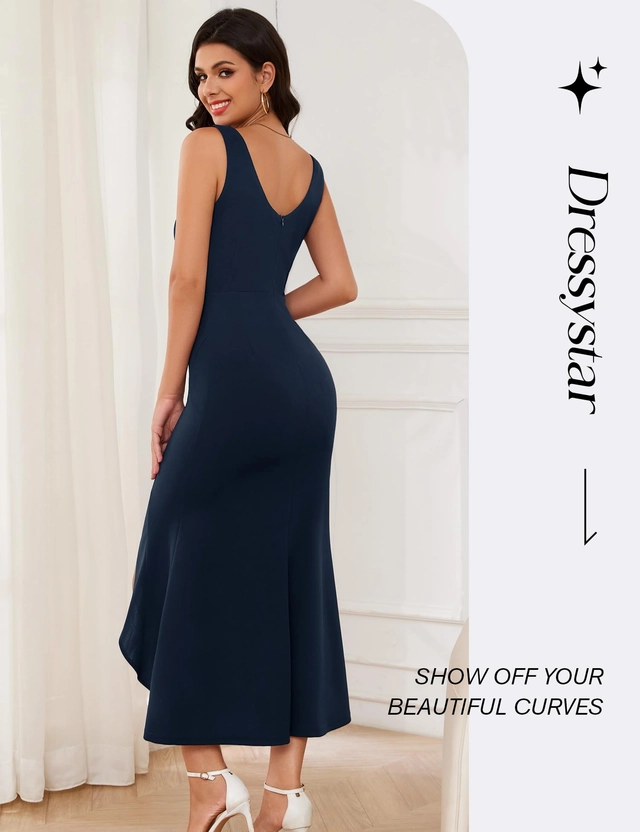 Rochie eleganta lunga, mulata pe corp, fara mâneci, albastru inchis L [3]