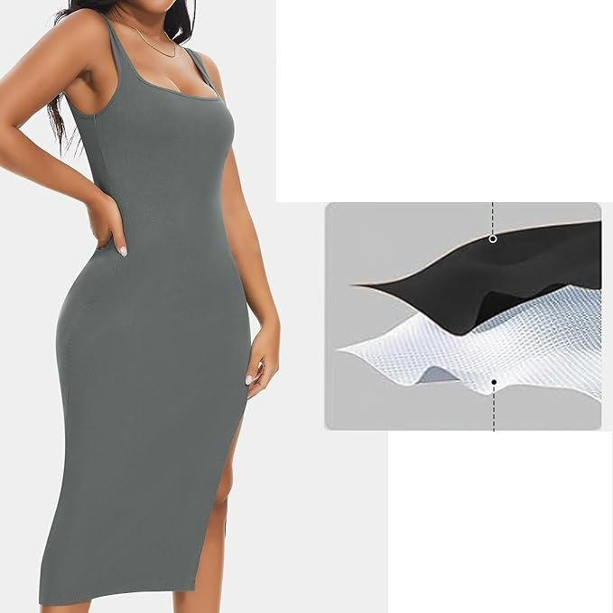 Rochie eleganta lunga, mulata pe corp, fără mâneci, Gri 2XL [3]