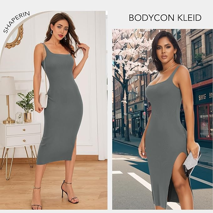Rochie eleganta lunga, mulata pe corp, fără mâneci, Gri 2XL [5]