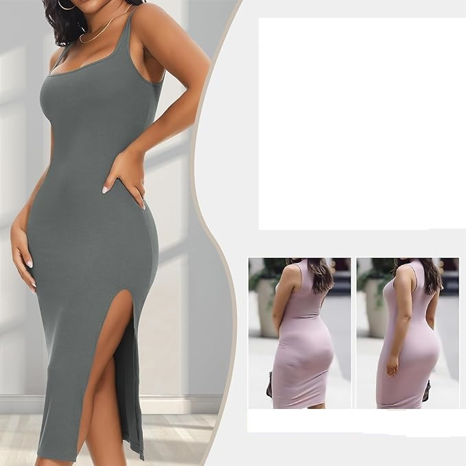 Rochie eleganta lunga, mulata pe corp, fără mâneci, Gri 2XL [4]