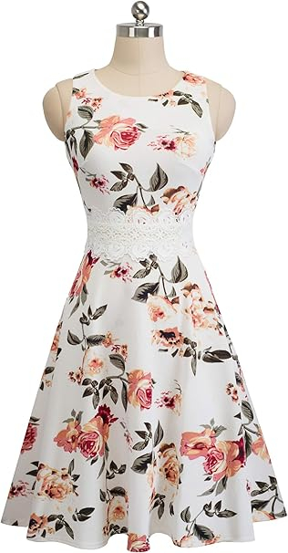Rochie eleganta lunga, mulata pe corp, fără mâneci, alba cu flori, XL [3]