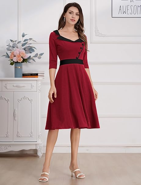 Rochie eleganta lunga pana la genunchi, mâneci 3/4, Rosie L [2]