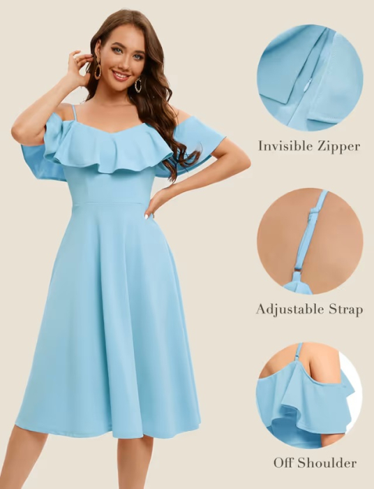 Rochie Albastru eleganta, lunga pana la genunchi, fara mâneci, Albastru 3XL [3]