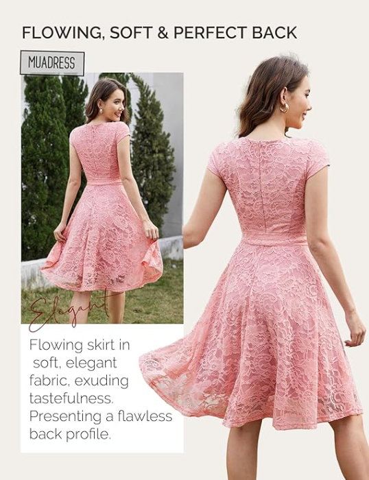 Rochie eleganta lunga pana la genunchi, mâneci scurte, Roz L [4]