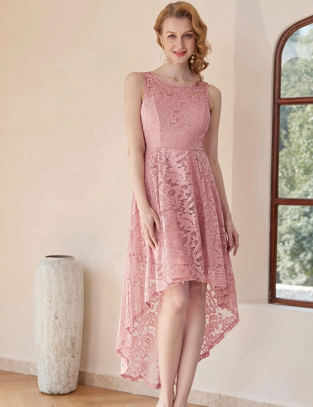 Rochie eleganta lunga pana la genunchi, fara mâneci, Roz L [5]