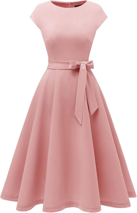 Rochie eleganta lunga peste genunchi, mâneci scurte, Roz M [3]