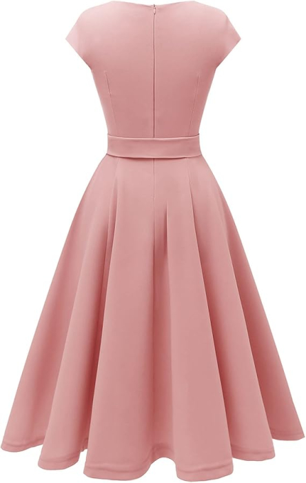 Rochie eleganta lunga peste genunchi, mâneci scurte, Roz M [4]