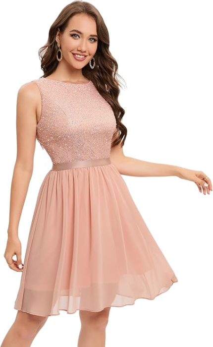 Rochie eleganta lunga pana la genunchi, fara mâneci, Roz L [5]