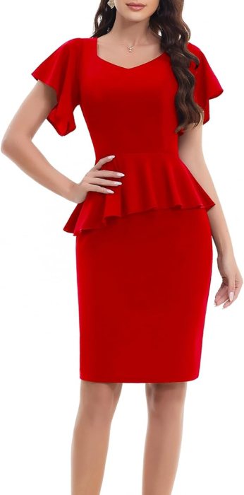 Rochie eleganta deasupra la genunchi, mulata pe corp, mâneci scurte M [2]