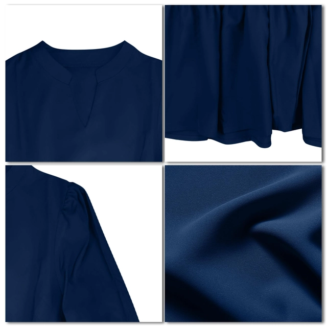 Rochie casual lunga peste genunchi, cu mâneci lungi, Albastra L [5]