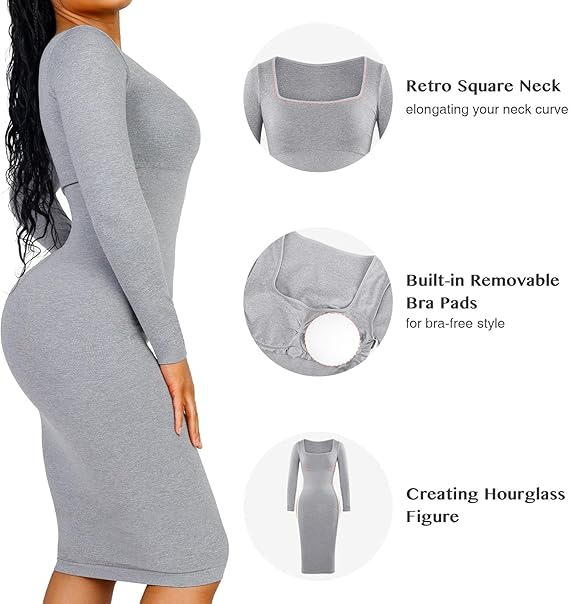 Rochie de compresie, mulata, lunga, decolteu patrat, gri S [3]