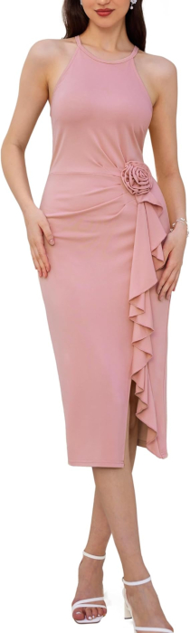 Rochie eleganta, mulata, lunga, fara mâneci, Roz 2XL [1]