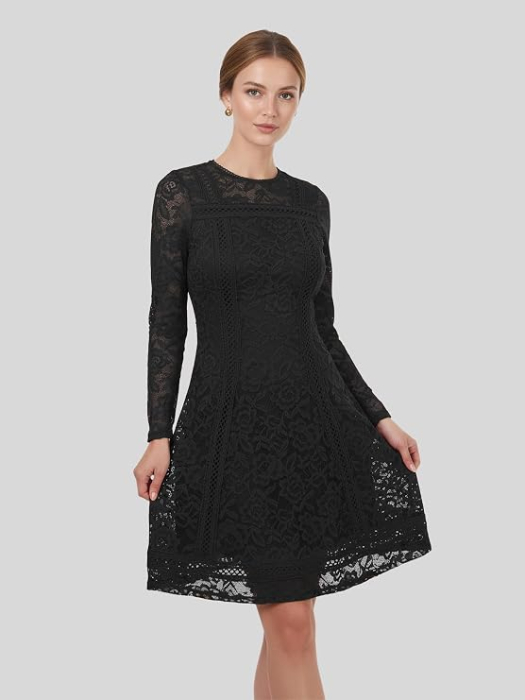 Rochie eleganta neagra de vara,lungime peste genunchi, decolteu in rotund, maneci lungi XL [4]