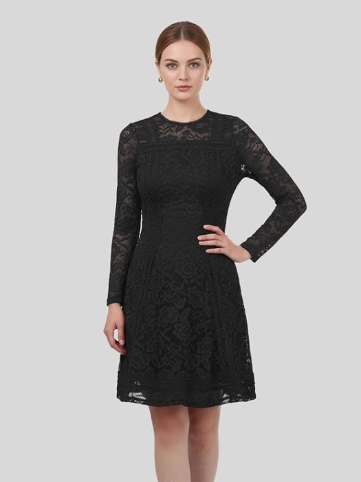 Rochie eleganta neagra de vara,lungime peste genunchi, decolteu in rotund, maneci lungi XL [2]
