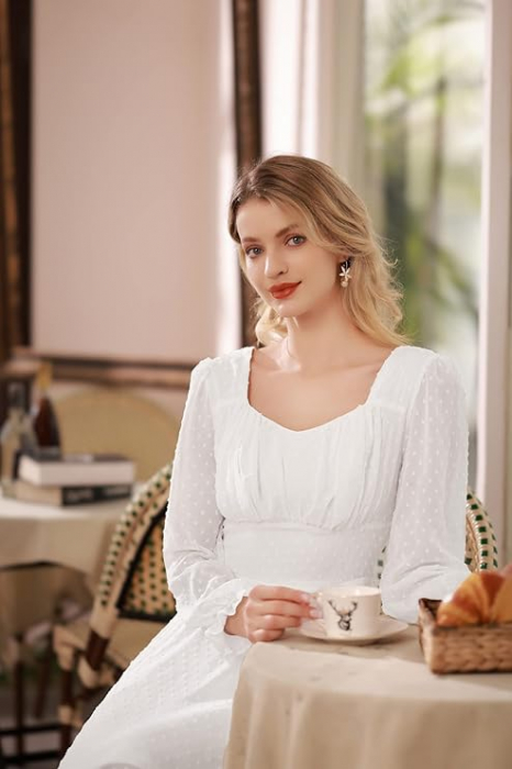 Rochie eleganta, peste genunchi, mâneci lungi, alba, dantela 2XL [5]