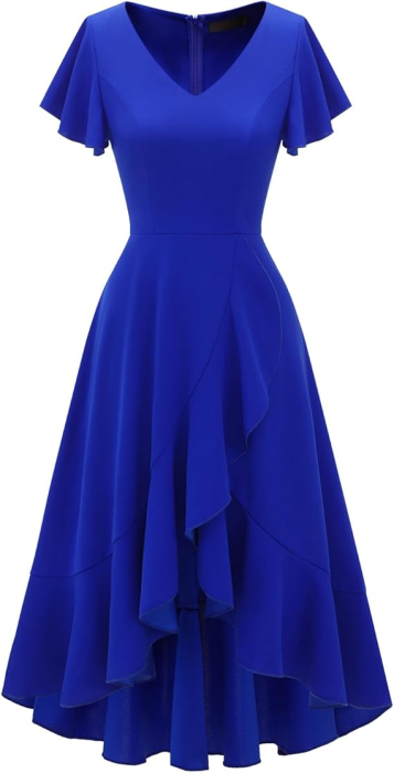 Rochie eleganta, peste genunchi, mâneci scurte , albastra 2XL [3]